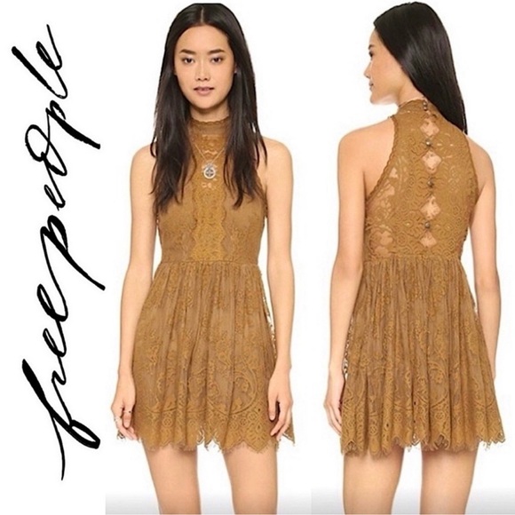 Free People Verushka Mock Neck Sleeveless Lace Floral Mini Dress Women’s Size 8 - Picture 2 of 5